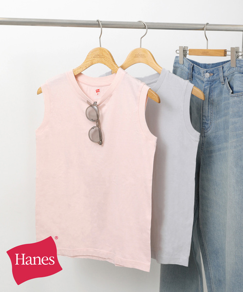 HANES(ヘインズ)の「<2枚セット>別注【Hanes / ヘインズ】スリーブレスプルオーバー(タンクトップ・レディース・ブラック/ホワイト/ピンク・FREE)」の1枚目の写真