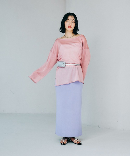 セール】14ゲージ2WAYネックシアーチュニック 327231（ニット