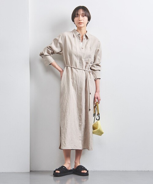 UNITED ARROWS(ユナイテッドアローズ)の「リネン ベルト シャツワンピース(ワンピース・レディース・ブラック/ナチュラル・36/38)」の3枚目の写真