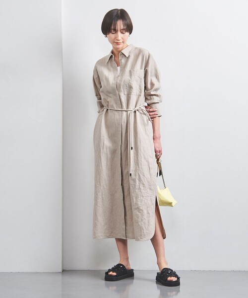 UNITED ARROWS(ユナイテッドアローズ)の「リネン ベルト シャツワンピース(ワンピース・レディース・ブラック/ナチュラル・36/38)」の4枚目の写真