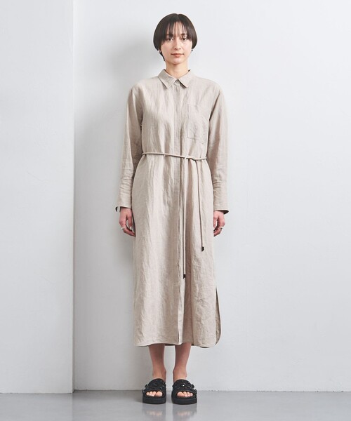 UNITED ARROWS(ユナイテッドアローズ)の「リネン ベルト シャツワンピース(ワンピース・レディース・ブラック/ナチュラル・36/38)」の8枚目の写真