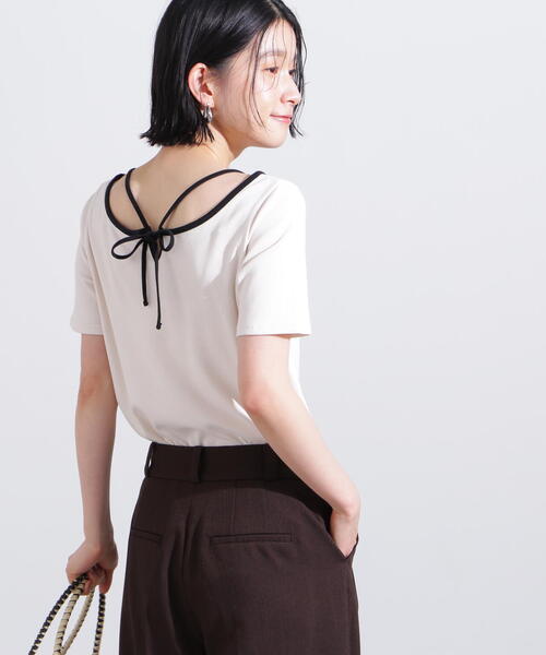 N.（N. Natural Beauty Basic）（エヌエヌナチュラルビューティーベーシック）の「バックオープンリボンカットソー（Tシャツ/カットソー・レディース・オフホワイト/ホワイト系その他/ライトグリーン・MEDIUM）」の4枚目の写真