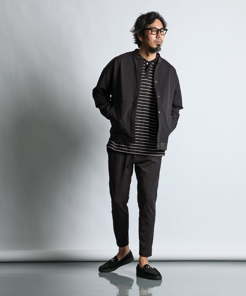 The DUFFER of ST.GEORGE（ザダファーオブセントジョージ）の「[360° THE CIRCLE STRETCH] BY WONDER SHAPE：セットアップ 軽量ジャージ素材 ノーカラーブルゾン（ブルゾン・メンズ・ブラック/ネイビー・SMALL/MEDIUM/LARGE/X-LARGE）」の4枚目の写真