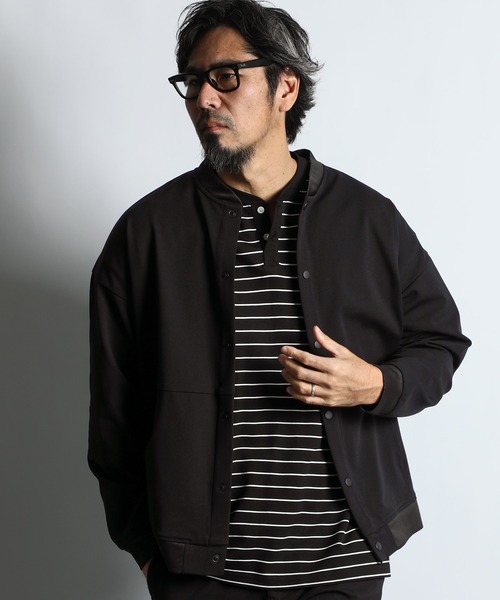 The DUFFER of ST.GEORGE（ザダファーオブセントジョージ）の「[360° THE CIRCLE STRETCH] BY WONDER SHAPE：セットアップ 軽量ジャージ素材 ノーカラーブルゾン（ブルゾン・メンズ・ブラック/ネイビー・SMALL/MEDIUM/LARGE/X-LARGE）」の3枚目の写真