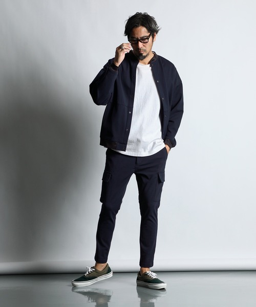 The DUFFER of ST.GEORGE（ザダファーオブセントジョージ）の「[360° THE CIRCLE STRETCH] BY WONDER SHAPE：セットアップ 軽量ジャージ素材 ノーカラーブルゾン（ブルゾン・メンズ・ブラック/ネイビー・SMALL/MEDIUM/LARGE/X-LARGE）」の6枚目の写真