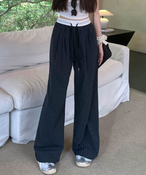 2ly2（トゥーリートゥー）の「ストリート×カジュアル！ゆったりチェックワイドパンツ（その他パンツ・レディース・ブラック/ベージュ/ブラック×ホワイト・FREE）」の4枚目の写真