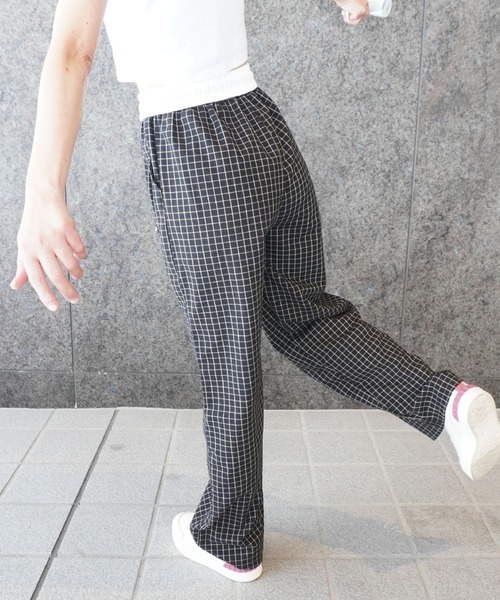JHYQ ストリート カジュアル チェック柄 ワイドパンツ ワイドパンツ チェック柄 ストリートカジュアル (パンツ
