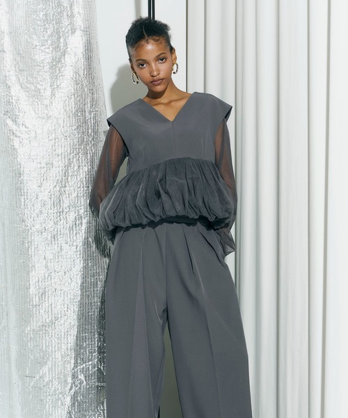 セール】ペプラムチュールセットアップパンツドレス / peplum tulle