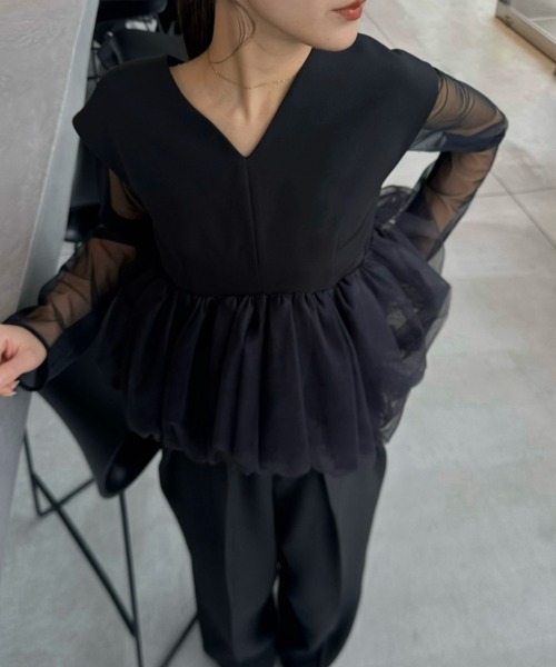セール】peplum tulle set up pants dress ペプラムチュール