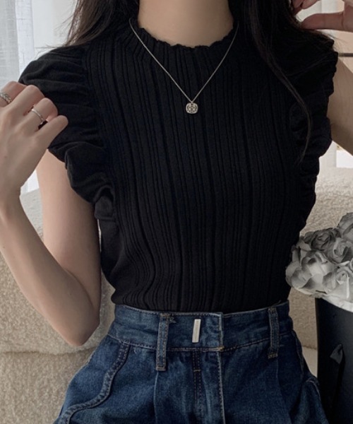 Teem Store（チームストア）の「クシュクシュノースリーブリブニット（ニット/セーター・レディース・ブラウン/ホワイト/アイボリー/ブラック・F）」の10枚目の写真