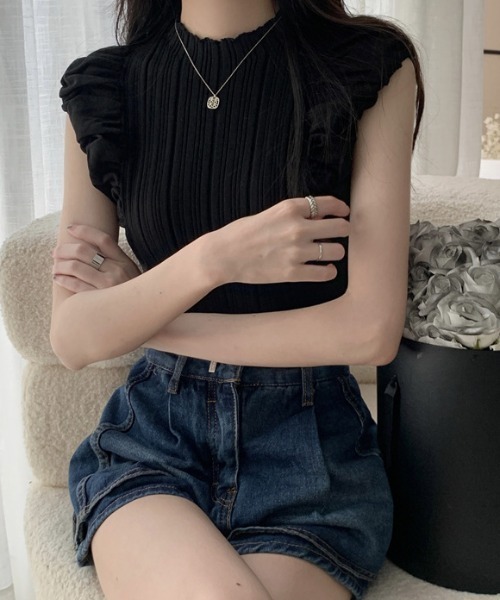 Teem Store（チームストア）の「クシュクシュノースリーブリブニット（ニット/セーター・レディース・ブラウン/ホワイト/アイボリー/ブラック・F）」の12枚目の写真