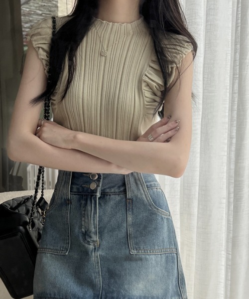 Teem Store（チームストア）の「クシュクシュノースリーブリブニット（ニット/セーター・レディース・ブラウン/ホワイト/アイボリー/ブラック・F）」の8枚目の写真