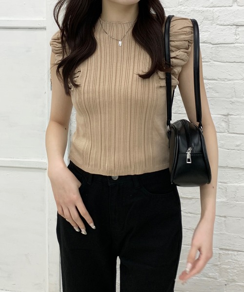 Teem Store（チームストア）の「クシュクシュノースリーブリブニット（ニット/セーター・レディース・ブラウン/ホワイト/アイボリー/ブラック・F）」の20枚目の写真