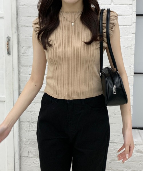 Teem Store（チームストア）の「クシュクシュノースリーブリブニット（ニット/セーター・レディース・ブラウン/ホワイト/アイボリー/ブラック・F）」の16枚目の写真