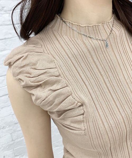 Teem Store（チームストア）の「クシュクシュノースリーブリブニット（ニット/セーター・レディース・ブラウン/ホワイト/アイボリー/ブラック・F）」の17枚目の写真