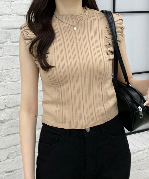 Teem Store（チームストア）の「クシュクシュノースリーブリブニット（ニット/セーター・レディース・ブラウン/ホワイト/アイボリー/ブラック・F）」の19枚目の写真