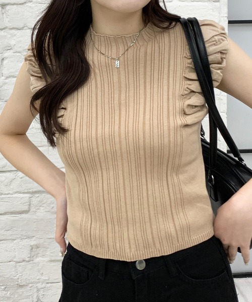 Teem Store（チームストア）の「クシュクシュノースリーブリブニット（ニット/セーター・レディース・ブラウン/ホワイト/アイボリー/ブラック・F）」の14枚目の写真