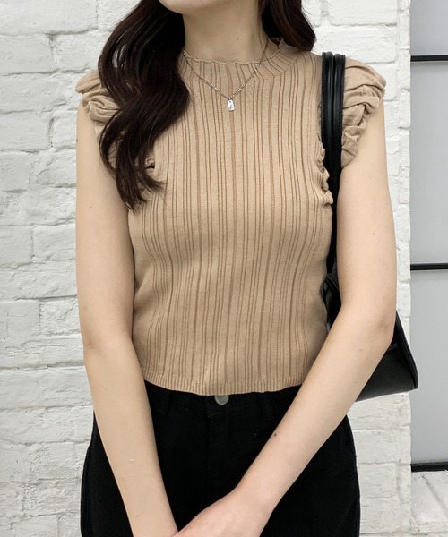 Teem Store（チームストア）の「クシュクシュノースリーブリブニット（ニット/セーター・レディース・ブラウン/ホワイト/アイボリー/ブラック・F）」の15枚目の写真