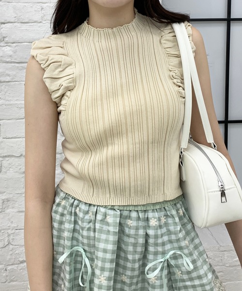 Teem Store（チームストア）の「クシュクシュノースリーブリブニット（ニット/セーター・レディース・ブラウン/ホワイト/アイボリー/ブラック・F）」の21枚目の写真