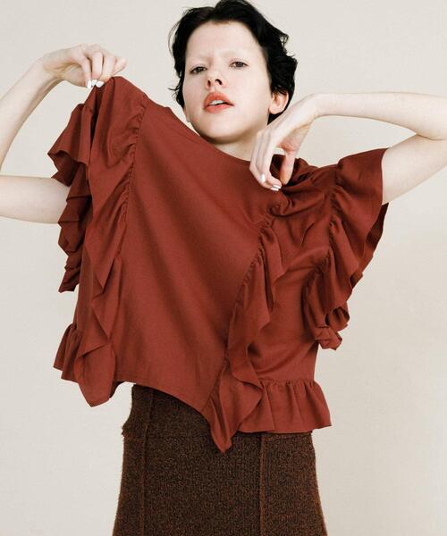 LAATO(ラート)の「frill frill tee(Tシャツ/カットソー・レディース・ホワイト/ブラウン/ダークグレー/グレー/ブルー系その他・FREE)」の13枚目の写真