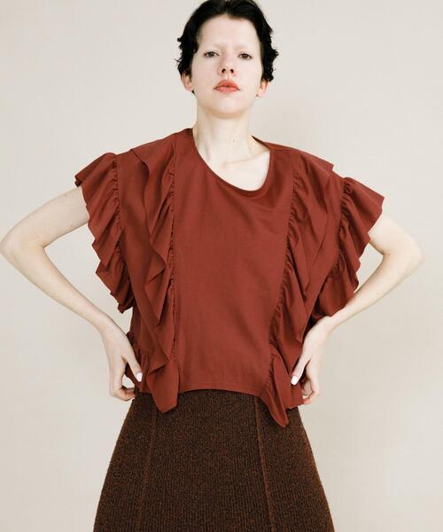 LAATO(ラート)の「frill frill tee(Tシャツ/カットソー・レディース・ホワイト/ブラウン/ダークグレー/グレー/ブルー系その他・FREE)」の14枚目の写真