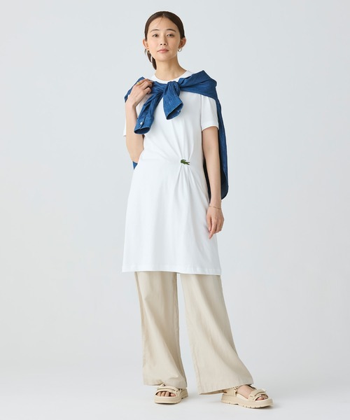 すぐ届く [LACOSTE] ワニロゴプリーツTシャツドレス LACOSTE｜ワニロゴプリーツオーバーサイズフィットTシャツ