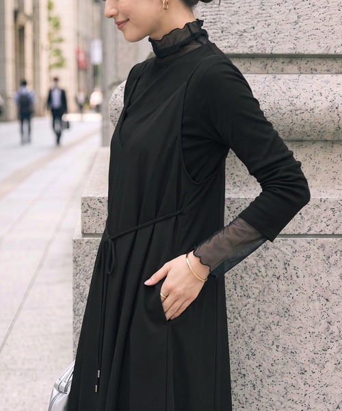 STYLE DELI(スタイルデリ)の「【Made in JAPAN】チュールアクセントリブトップス(Tシャツ/カットソー・レディース・ホワイト/ネイビー/ブラック・MEDIUM)」の5枚目の写真