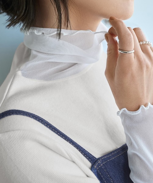 STYLE DELI(スタイルデリ)の「【Made in JAPAN】チュールアクセントリブトップス(Tシャツ/カットソー・レディース・ホワイト/ネイビー/ブラック・MEDIUM)」の9枚目の写真