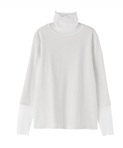 STYLE DELI(スタイルデリ)の「【Made in JAPAN】チュールアクセントリブトップス(Tシャツ/カットソー・レディース・ホワイト/ネイビー/ブラック・MEDIUM)」の12枚目の写真
