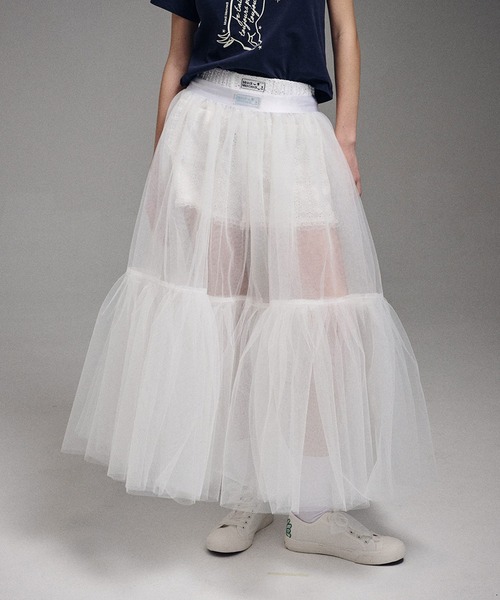 Mardi Mercredi(マルディメクルディ)の「MAXI SKIRT TULLE / マキシ スカート チュール(スカート・レディース・ホワイト・FREE)」の2枚目の写真