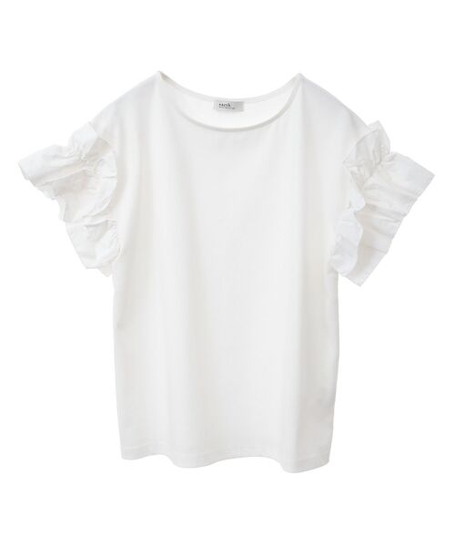 未使用品 Sono クルーフリルスリーブカットソー F ホワイト Sono（ソーノ）の「クルーフリルスリーブカットソー（Tシャツ