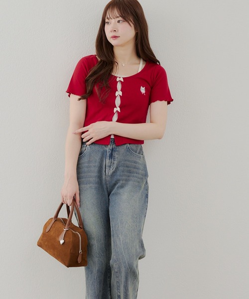Another Branch olive des olive(アナザーブランチオリーブデオリーブ)の「リボンドッキングカーディガン(Tシャツ/カットソー・レディース・サックスブルー/アイボリー/ネイビー/レッド・FREE)」の21枚目の写真