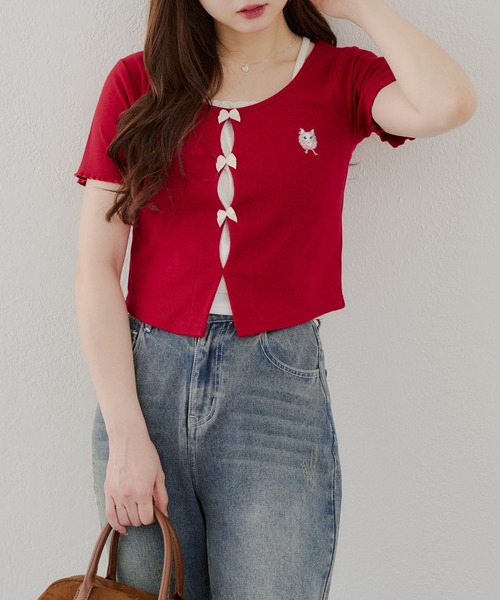 Another Branch olive des olive(アナザーブランチオリーブデオリーブ)の「リボンドッキングカーディガン(Tシャツ/カットソー・レディース・サックスブルー/アイボリー/ネイビー/レッド・FREE)」の15枚目の写真