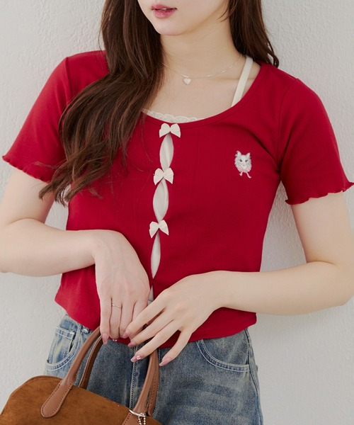 Another Branch olive des olive(アナザーブランチオリーブデオリーブ)の「リボンドッキングカーディガン(Tシャツ/カットソー・レディース・サックスブルー/アイボリー/ネイビー/レッド・FREE)」の17枚目の写真