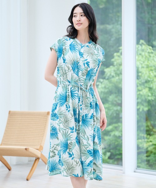 Arnold Palmer（アーノルドパーマー）の「リゾート柄 シャツワンピース（シャツワンピース・レディース・ブラック/ネイビー/グリーン/ベージュ・L/M/S）」の10枚目の写真