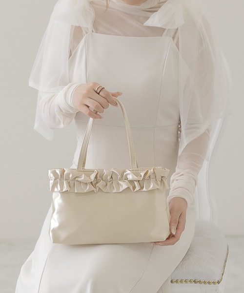Lace Ladies(レースレディース)の「レトロ フリル サテン スクエア トートバッグ(トートバッグ・レディース・ベージュ/ブラック・FREE)」の13枚目の写真