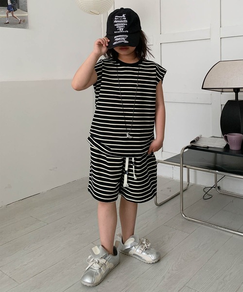 aimoha(アイモハ)の「【aimoha-KIDS-】ボーダーTシャツセットアップ (SS)(セットアップ・キッズ・ブラック・110/120/130/140/150)」の7枚目の写真