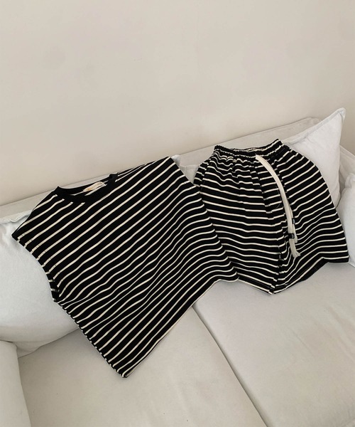 aimoha(アイモハ)の「【aimoha-KIDS-】ボーダーTシャツセットアップ (SS)(セットアップ・キッズ・ブラック・110/120/130/140/150)」の10枚目の写真