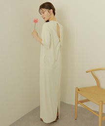 back open twist long dress /バックオープン ツイスト 半袖 ロング ワンピース