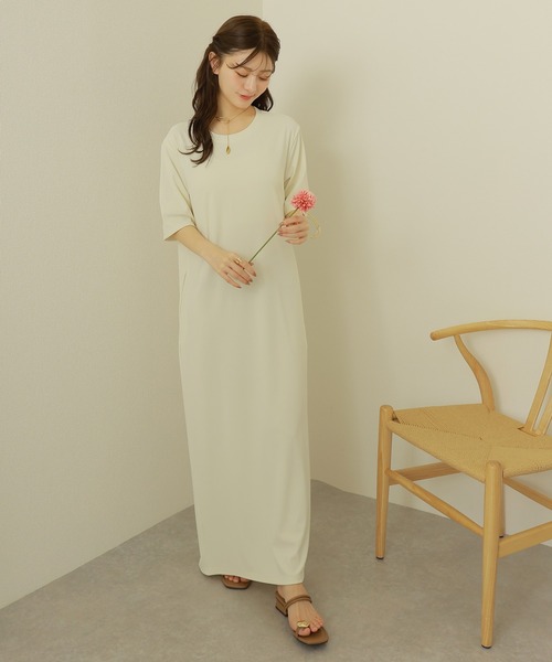 back open twist long dress /バックオープン ツイスト 半袖
