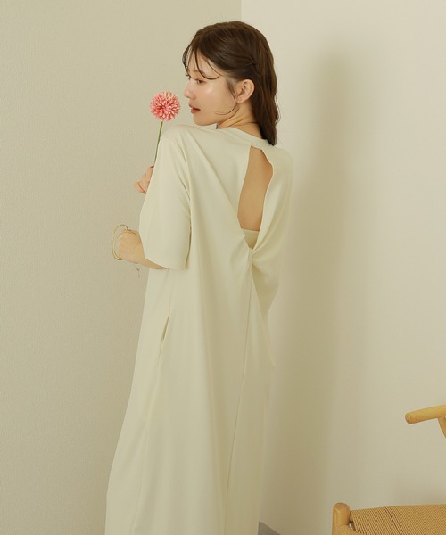 back open twist long dress /バックオープン ツイスト 半袖
