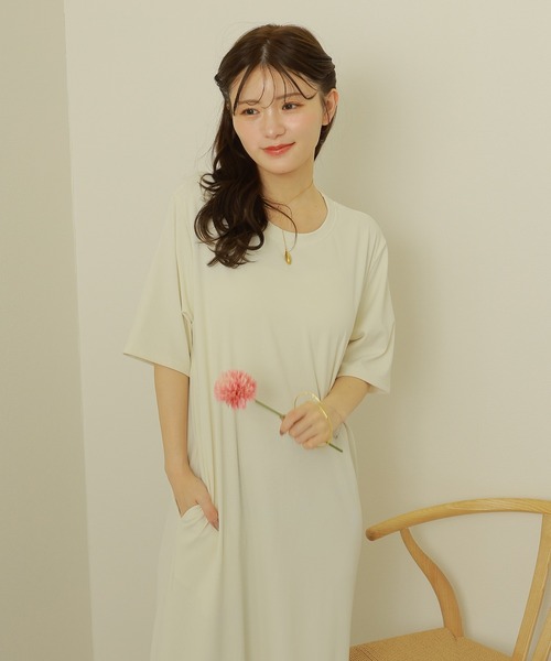 back open twist long dress /バックオープン ツイスト 半袖