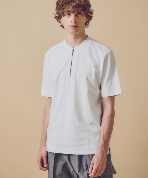 DESIGNWORKS(デザインワークス)の「超度詰微起毛スムース ハーフジップ Tシャツ(Tシャツ/カットソー・メンズ・ブラック/ホワイト・44/46/48/50)」の1枚目の写真