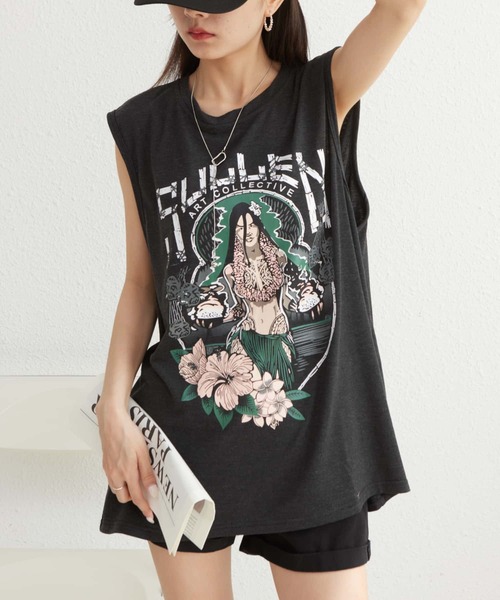 セール】ノースリーブプリントロゴ ロングTシャツ（Tシャツ