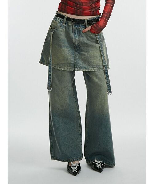 jouetie(ジュエティ)の「スカートドッキングルーズデニムパンツ(デニムパンツ・レディース・ブラウン/ブルー/ブラック・MEDIUM)」の2枚目の写真