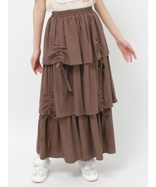 merry jenny（メリージェニー）の「リボンドロストティアードスカート（スカート・レディース・ブラウン/ブラック/アイボリー・FREE）」の3枚目の写真