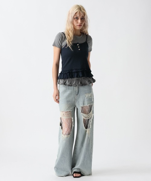 FOREVER 21(フォーエバー トゥエンティーワン)の「【2025SS】キャミレイヤードフリルT(Tシャツ/カットソー・レディース・オフホワイト/グレー/ブラック・FREE)」の4枚目の写真