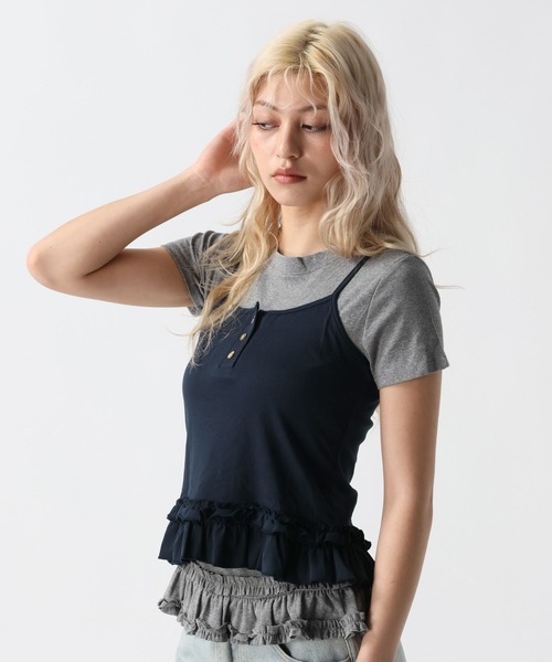 FOREVER 21(フォーエバー トゥエンティーワン)の「【2025SS】キャミレイヤードフリルT(Tシャツ/カットソー・レディース・オフホワイト/グレー/ブラック・FREE)」の6枚目の写真
