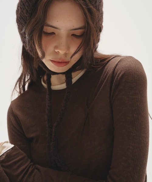 TODAYFUL（トゥデイフル）の「Mix Knit Scarf（ニットキャップ/ビーニー・レディース・ブラック/グレイッシュベージュ・FREE）」の5枚目の写真