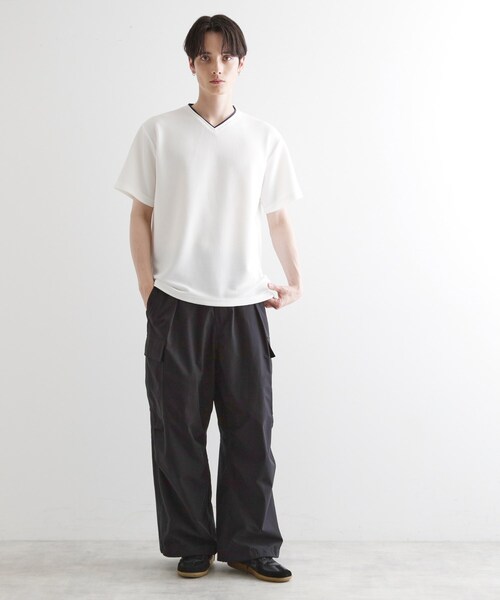 【Made in JAPAN】フェイクレイヤード　キーネック　カットソー セール】フェイクレイヤードVネックカットソー（Tシャツ